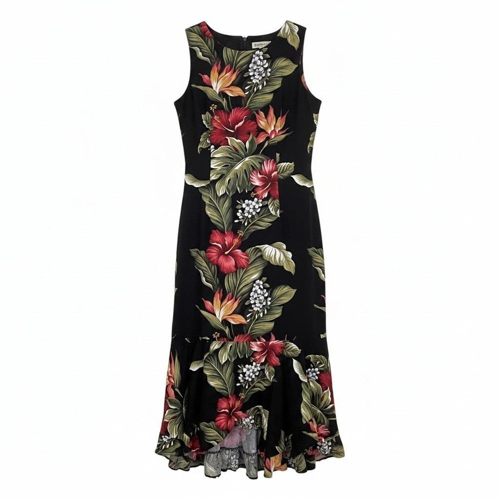Vintage Hilo Hattie Hawaiian Tropical Floral Midi Dress Size 6